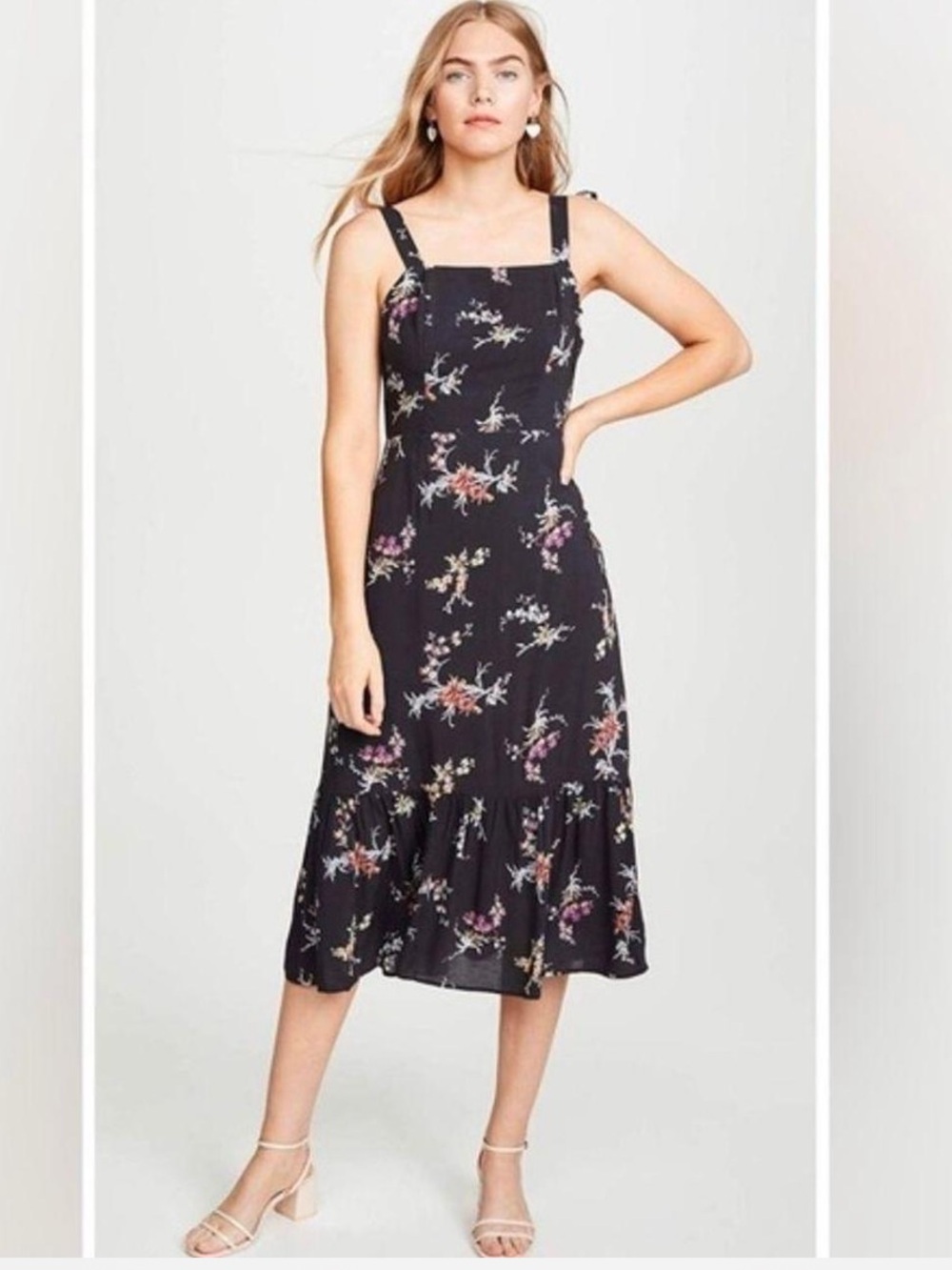 PAIGE Tolucah Black Floral Tie-Shoulder Midi Dress ❤️❤️